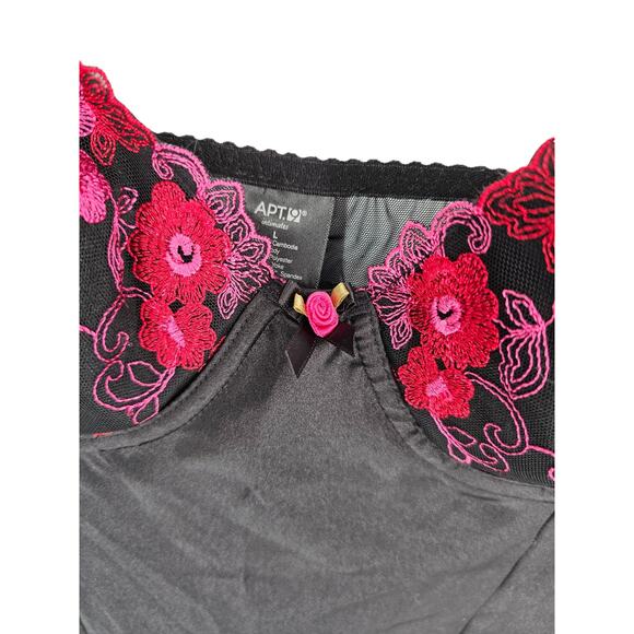 Apt 9 Intimates Womens Sz L Nightie Nightgown Black w/ Embroidered Pink Flowers - Picture 4 of 5